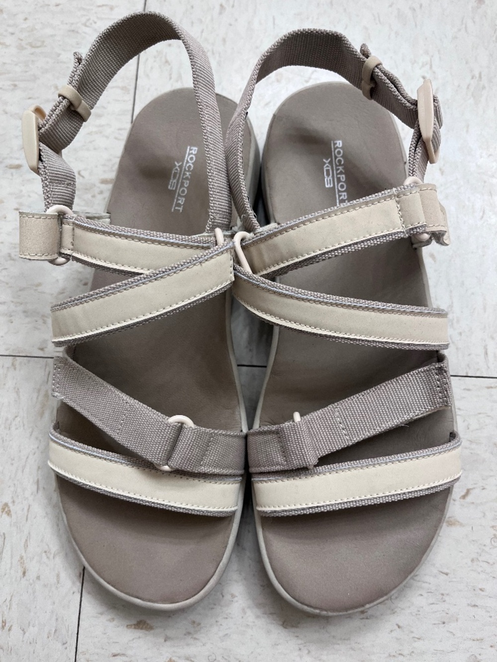 Rockport XCS Strappy Sport Sandals Beige Gray 7.5